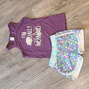 Urban Smalls I'm Actually a Mermaid Tanktop With Mermaid Scale Shorts Size 8